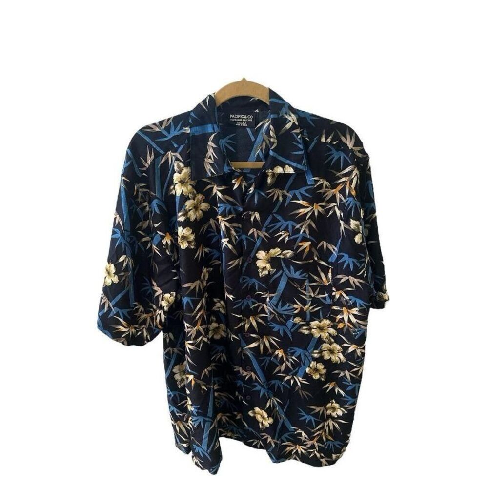 Pacific & Co Floral Hawaiian Shirt Bamboo‎ Print Short Sleeve